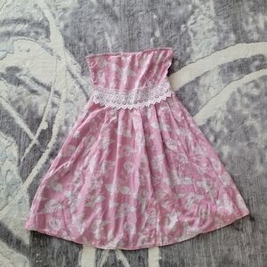 Roxy Pink Strapless Dress with White Floral Pattern Sizr M